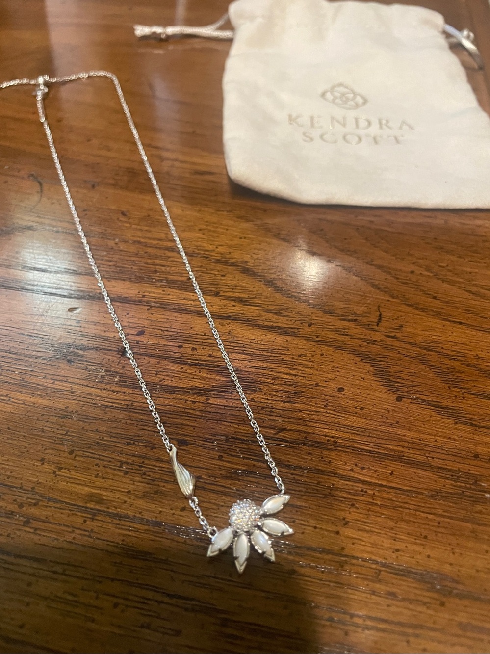 NWOT Anya Silver Necklace w/ Ivory Mother of Pearl Flower